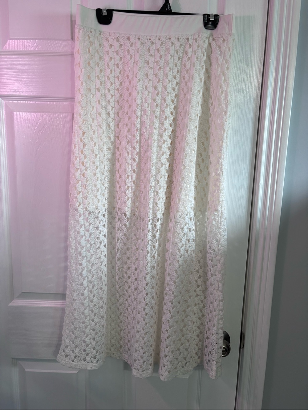 Maurices White boho hi-low Maxi crochet Skirt sz medium